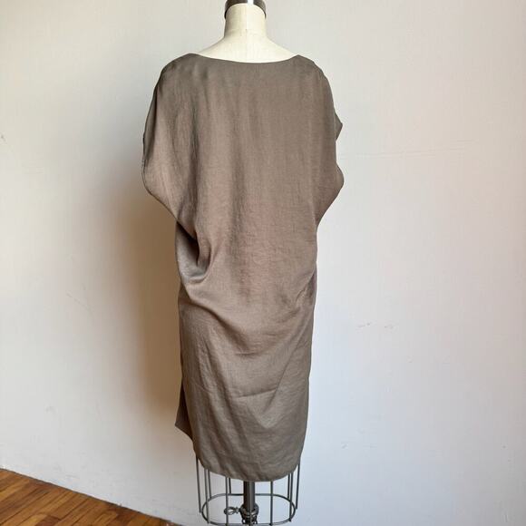HELMUT LANG Minimalist Taupe Asymmetric Sleeveless Mini Shift Dress - Picture 4 of 13